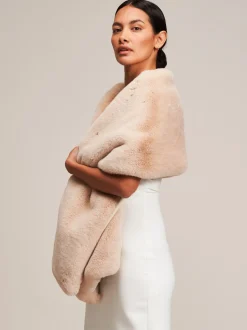 Helen Moore Faux Fur Jackets, Capes And Shawls | Wedding Capes & Wraps*Long Faux Fur Stole | Lace & Favour Beige