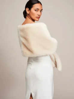 Helen Moore Faux Fur Jackets, Capes And Shawls | Wedding Capes & Wraps*Long Faux Fur Stole | Lace & Favour Ivory