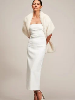 Helen Moore Faux Fur Jackets, Capes And Shawls | Wedding Capes & Wraps*Long Faux Fur Stole | Lace & Favour Ivory