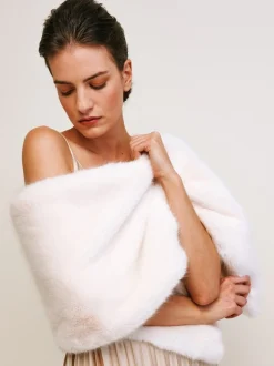 Helen Moore Faux Fur Jackets, Capes And Shawls | Wedding Capes & Wraps*Long Faux Fur Stole | Lace & Favour Ivory