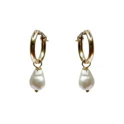 Hermione Harbutt Mother Of The Groom Gifts | Mother Of The Bride Gifts*Adele Petite Baroque Pearl Hoop Earrings Ivory/ Gold
