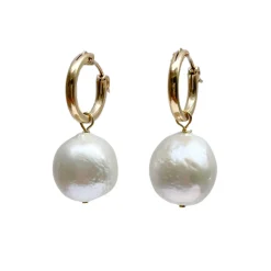 Hermione Harbutt Pearl Jewellery | Gold Wedding Jewellery*Adele Petite Baroque Pearl Hoop Earrings Ivory/ Gold