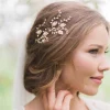 Hermione Harbutt Bride Gifts | Pearl Hair Accessories*Celeste Gold Leaves and Freshwater Pearl Hair Pin Gold/ Ivory