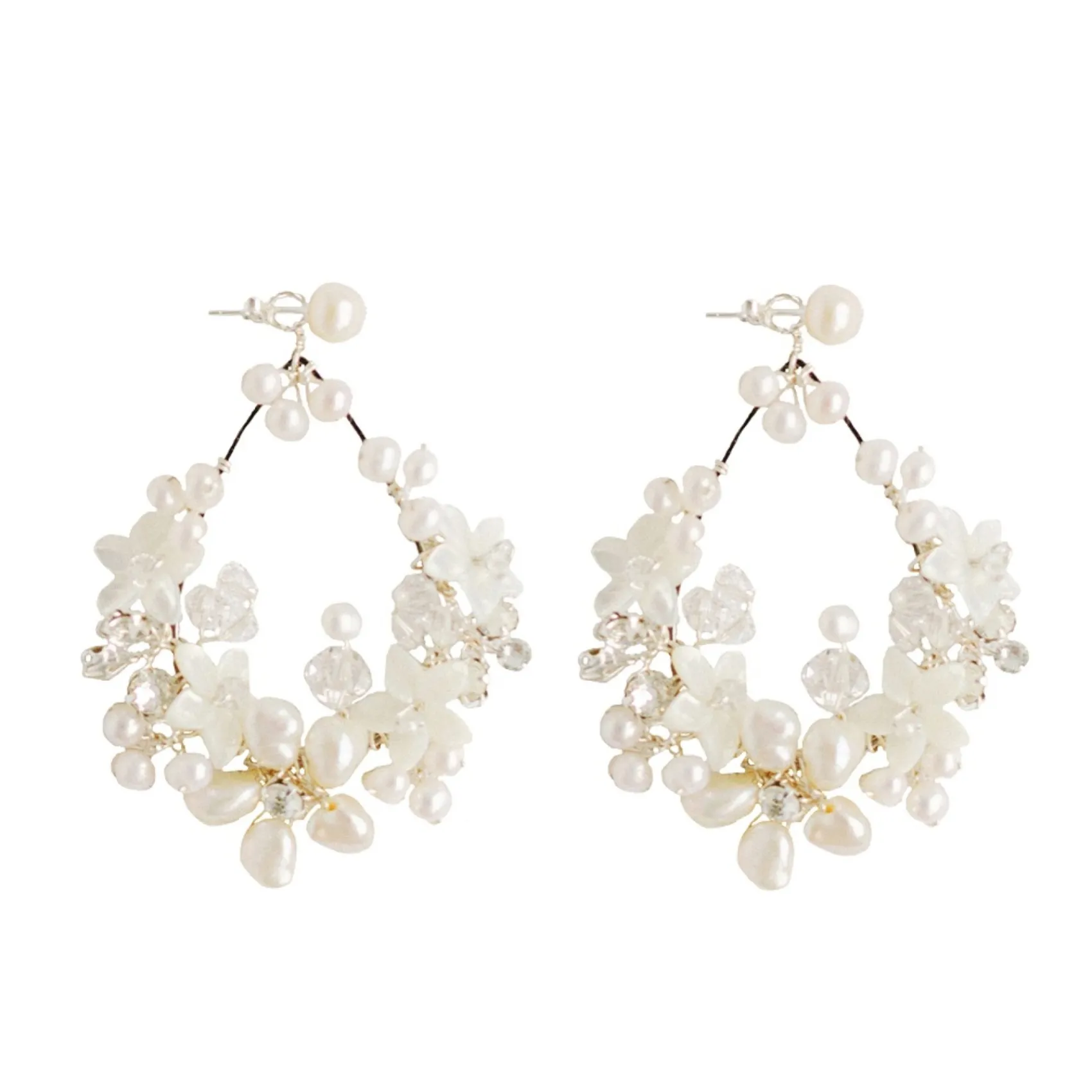 Hermione Harbutt Pearl Jewellery | Silver Wedding Jewellery*Fleurette Floral Chandelier Earrings