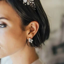 Hermione Harbutt Bride Gifts | Crystal Jewellery*Kensington Crystal Leaves and Pearl Earrings