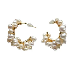 Hermione Harbutt Pearl Jewellery | Gold Wedding Jewellery*Milena Pearl Embellished Hoop Earrings Ivory/ Gold