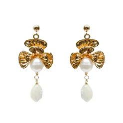Hermione Harbutt Pearl Jewellery | Gold Wedding Jewellery*Orchid Gold Floral Pearl Drop Earrings Ivory/ Gold