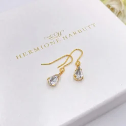 Hermione Harbutt Bridesmaid Gifts | Bride Gifts*Paris Crystal Teardrop Earrings Gold