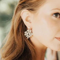 Hermione Harbutt Crystal Jewellery | Silver Wedding Jewellery*Radiance Statement Crystal Chandelier Earrings Ivory/ Silver