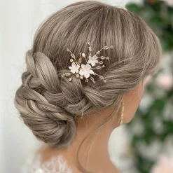 Poirier Bridesmaid Gifts | Rose Gold Hair Accessories*Hibiscus Pale Pink Porcelain Flowers Hair Pin Pale Pink/ Rose Gold