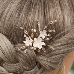 Poirier Bridesmaid Gifts | Rose Gold Hair Accessories*Hibiscus Pale Pink Porcelain Flowers Hair Pin Pale Pink/ Rose Gold