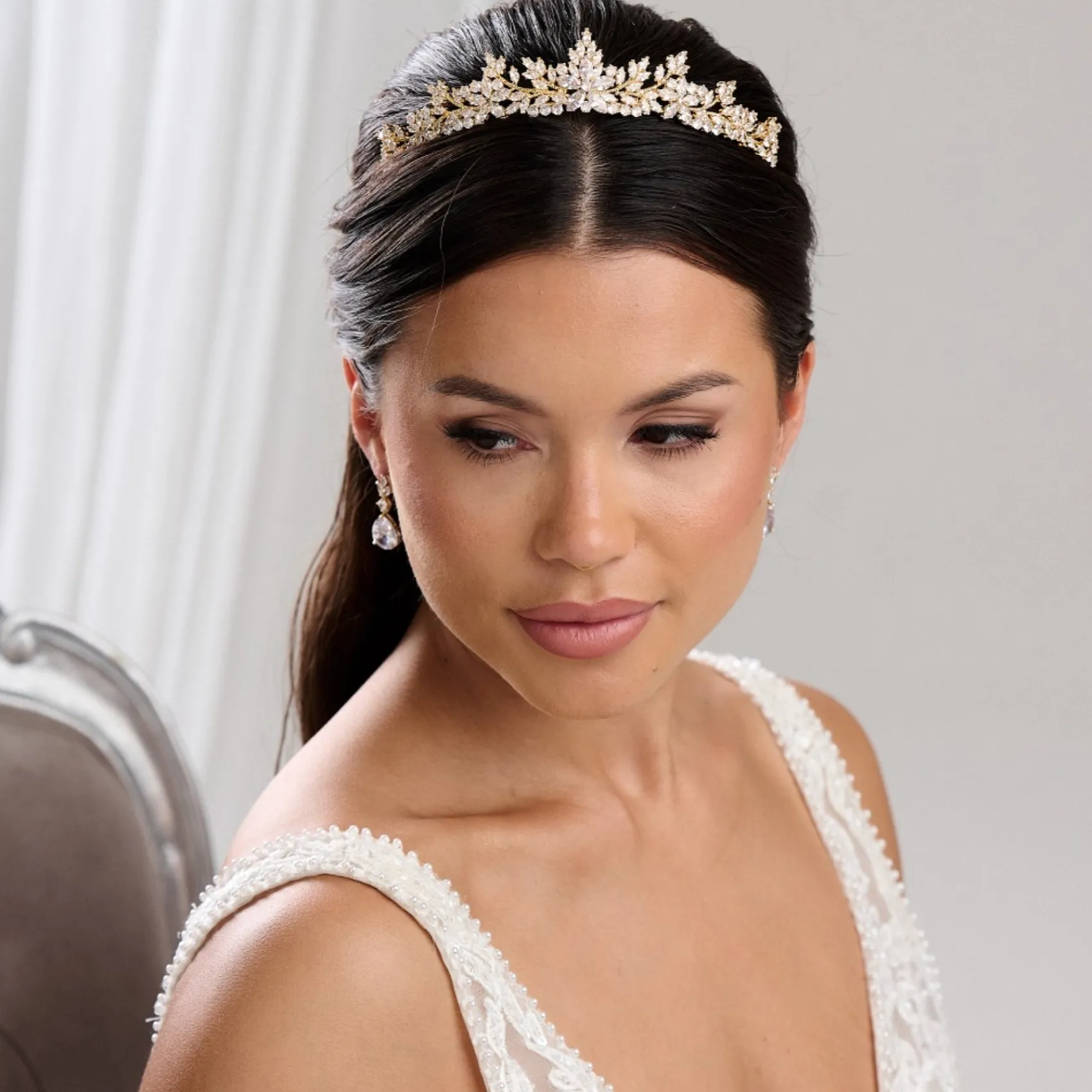Lace & Favour Prom Headbands & Tiaras | Crystal Hair Accessories*Highgrove Cubic Zirconia Crystal Bridal Tiara Gold