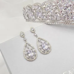 Lace & Favour Silver Prom Jewellery | Prom Earrings*Hollywood Vintage Inspired Cubic Zirconia Drop Earrings Silver