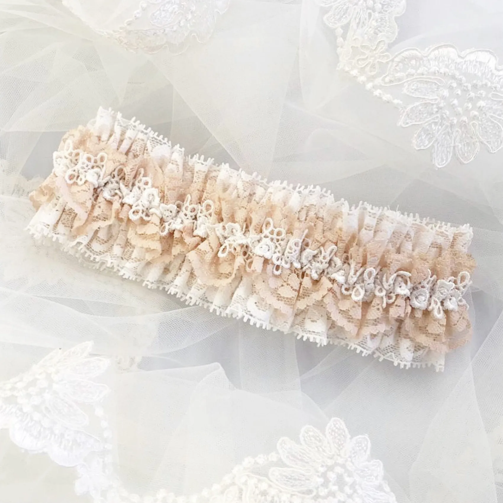 Boudoir Couture Bride Gifts | Bridal Garters*Honesty Blush and Ivory Lace Luxury Bridal Garter Blush/ Ivory