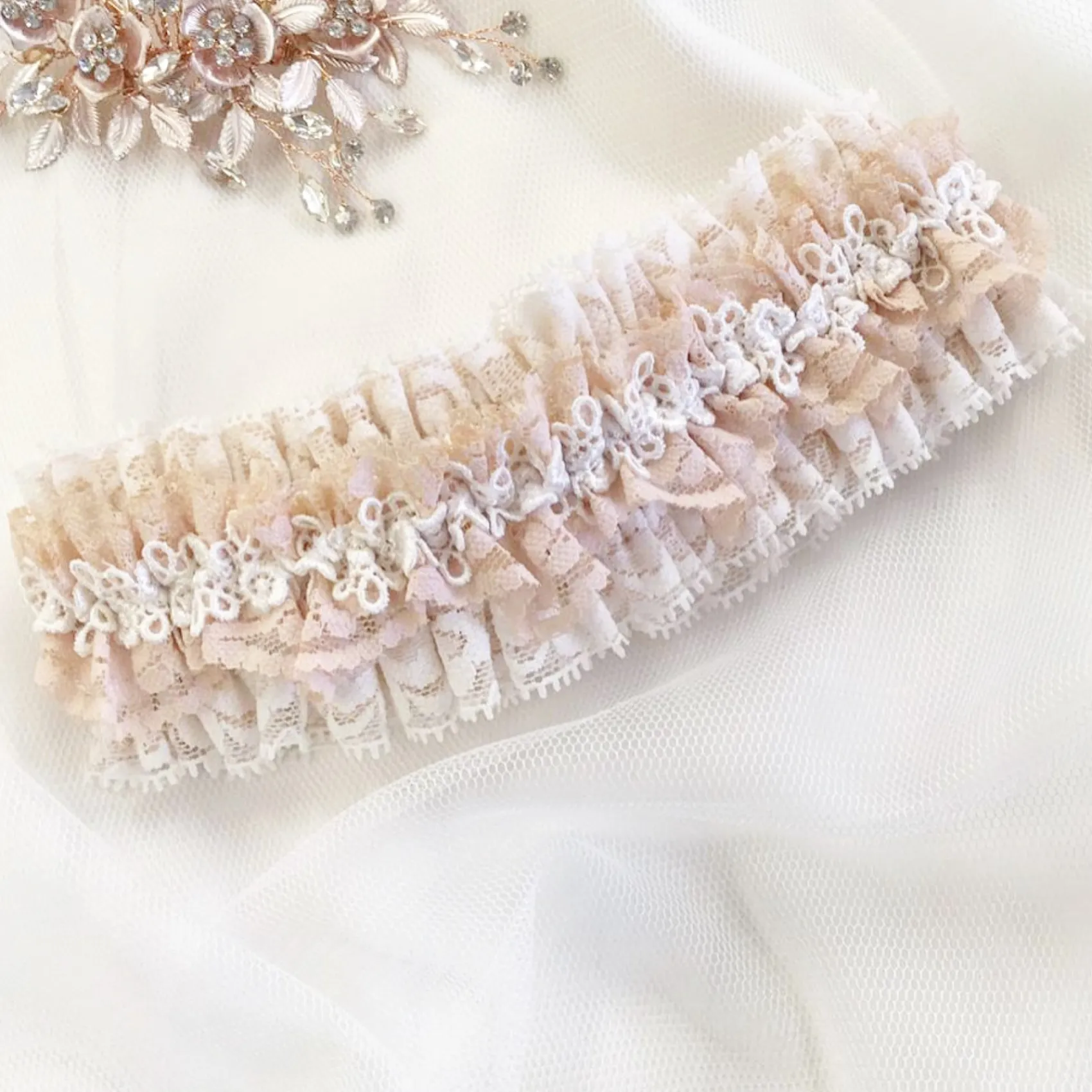 Boudoir Couture Bride Gifts | Bridal Garters*Honesty Blush and Ivory Lace Luxury Bridal Garter Blush/ Ivory