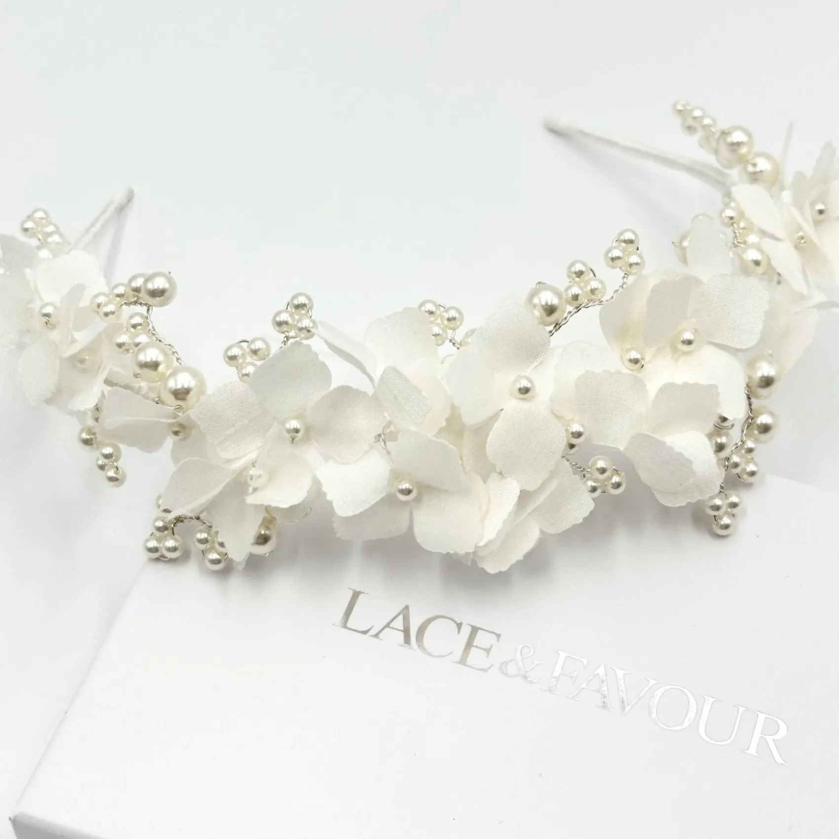 Beads & Beyond Pearl Hair Accessories | Silver Hair Accessories*Hydrangea Fabric Flowers and Pearl Bridal Headband Ivory