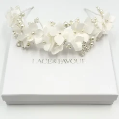 Beads & Beyond Pearl Hair Accessories | Silver Hair Accessories*Hydrangea Fabric Flowers and Pearl Bridal Headband Ivory
