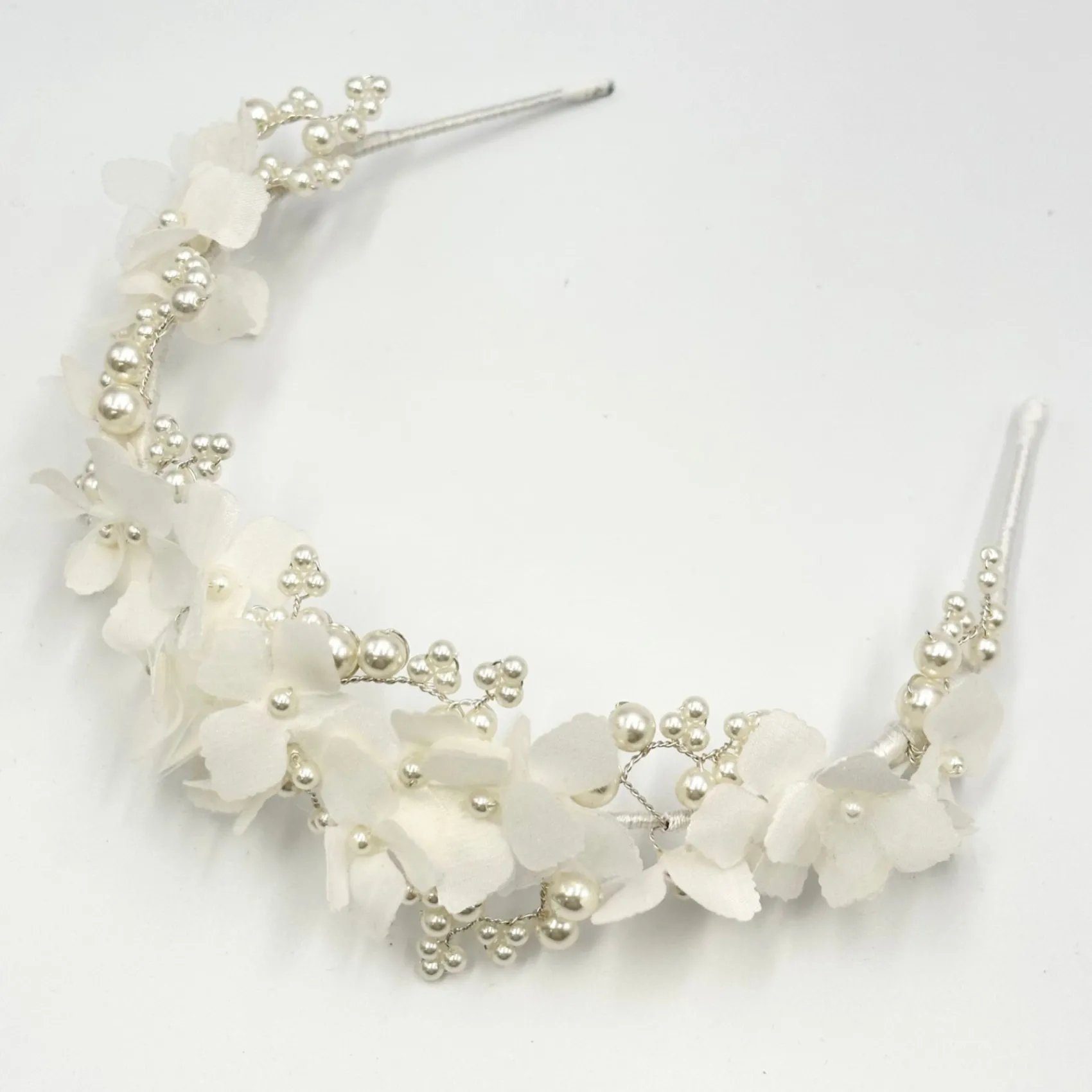 Beads & Beyond Pearl Hair Accessories | Silver Hair Accessories*Hydrangea Fabric Flowers and Pearl Bridal Headband Ivory