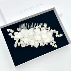 Beads & Beyond Pearl Hair Accessories | Silver Hair Accessories*Hydrangea Fabric Flowers and Pearl Bridal Hair Comb Ivory