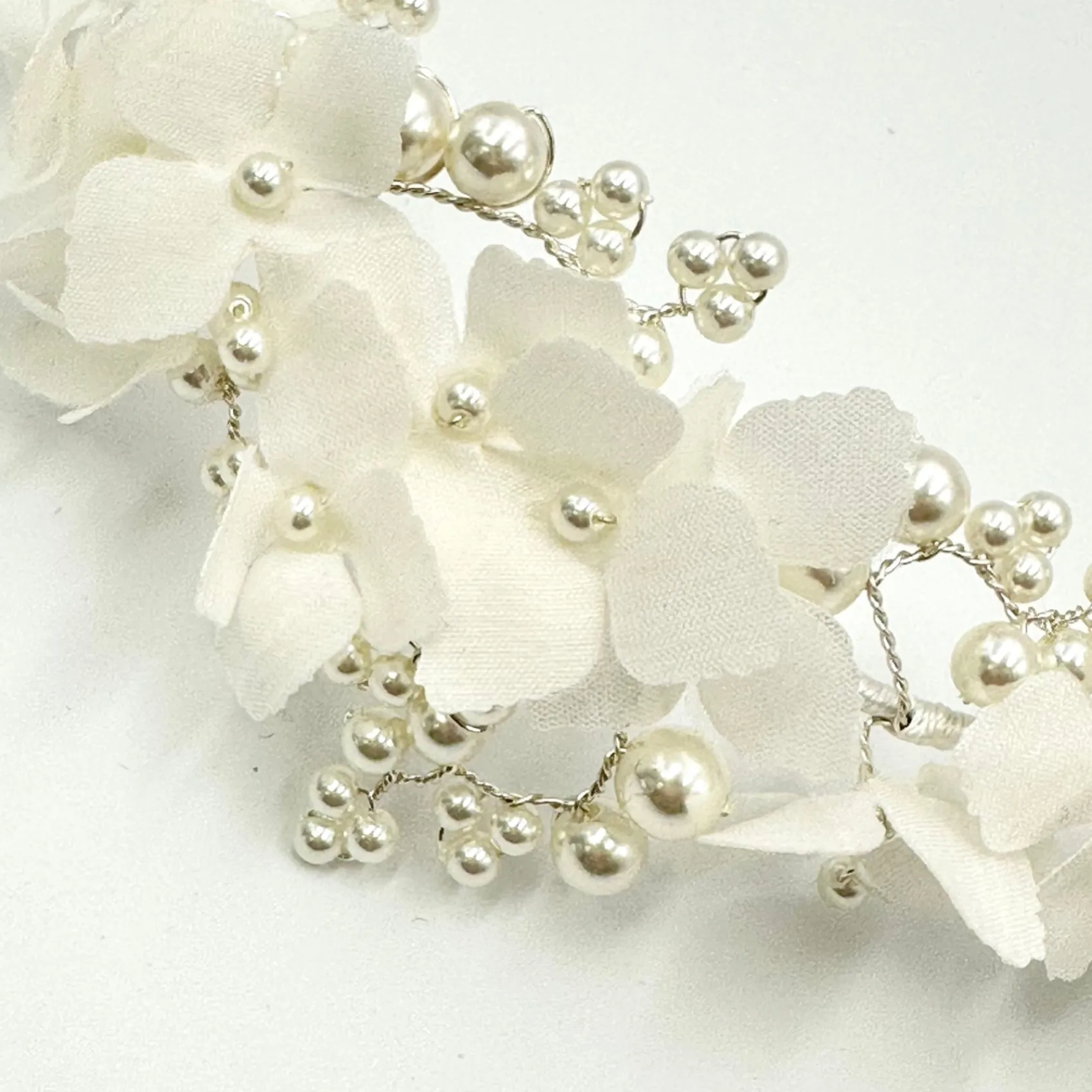 Beads & Beyond Pearl Hair Accessories | Silver Hair Accessories*Hydrangea Fabric Flowers and Pearl Bridal Headband Ivory