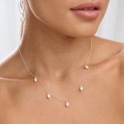 Lace & Favour Pearl Jewellery | Silver Wedding Jewellery*Iolana Freshwater Pearl Drop Necklace Ivory/ Silver