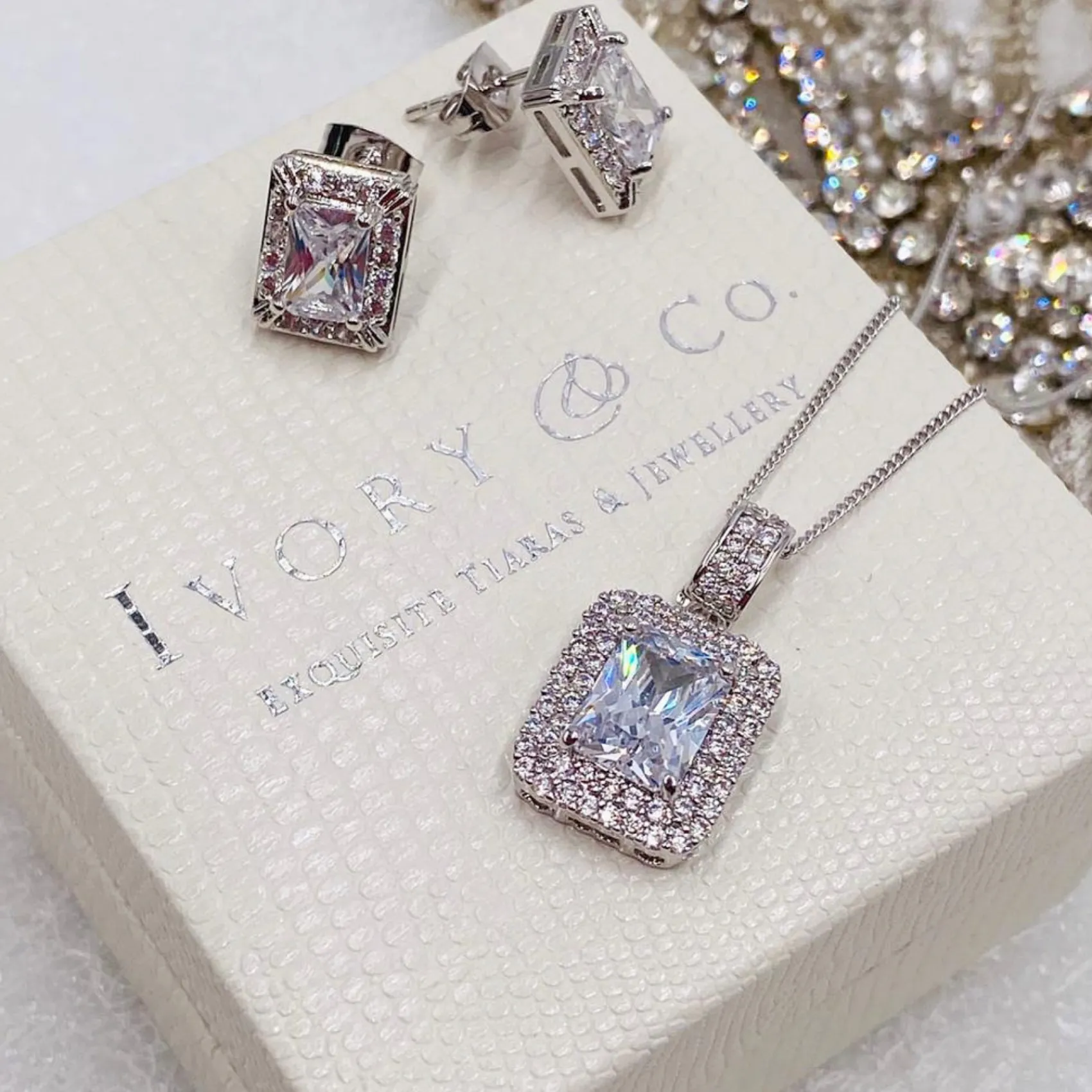 Ivory & Co Silver Prom Jewellery | Prom Jewellery Sets*Ivory and Co Art Deco Rectangular Crystal Jewellery Set