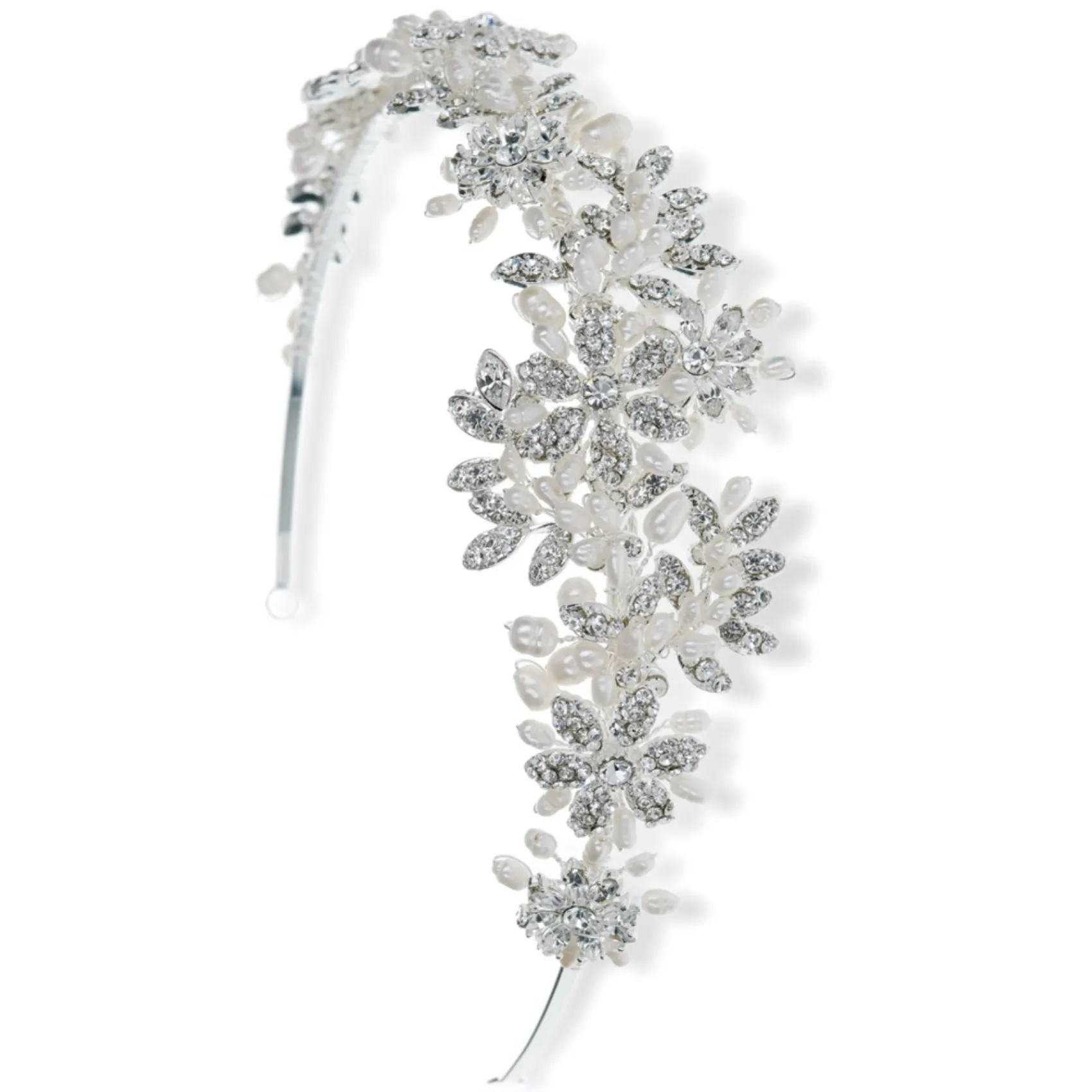Ivory & Co Pearl Hair Accessories | Silver Hair Accessories*Ivory and Co Blanche Crystal Blossoms and Pearl Wedding Headband