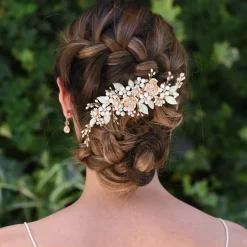 Ivory & Co Pearl Hair Accessories | Rose Gold Hair Accessories*Ivory and Co Botanica Champagne Gold and Blush Flowers Headpiece