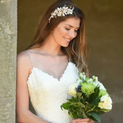 Ivory & Co Pearl Hair Accessories | Rose Gold Hair Accessories*Ivory and Co Botanica Champagne Gold and Blush Flowers Headpiece