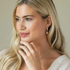 Ivory & Co Pearl Jewellery | Silver Wedding Jewellery*Ivory and Co Canterbury Silver Crystal Hoop Pearl Drop Earrings