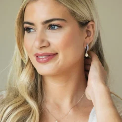 Ivory & Co Pearl Jewellery | Silver Wedding Jewellery*Ivory and Co Canterbury Silver Crystal Hoop Pearl Drop Earrings