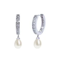 Ivory & Co Pearl Jewellery | Silver Wedding Jewellery*Ivory and Co Canterbury Silver Crystal Hoop Pearl Drop Earrings