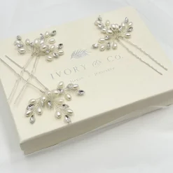 Ivory & Co Pearl Hair Accessories | Silver Hair Accessories*Ivory and Co Cosmos Silver Crystal and Pearl Hair Pin Set