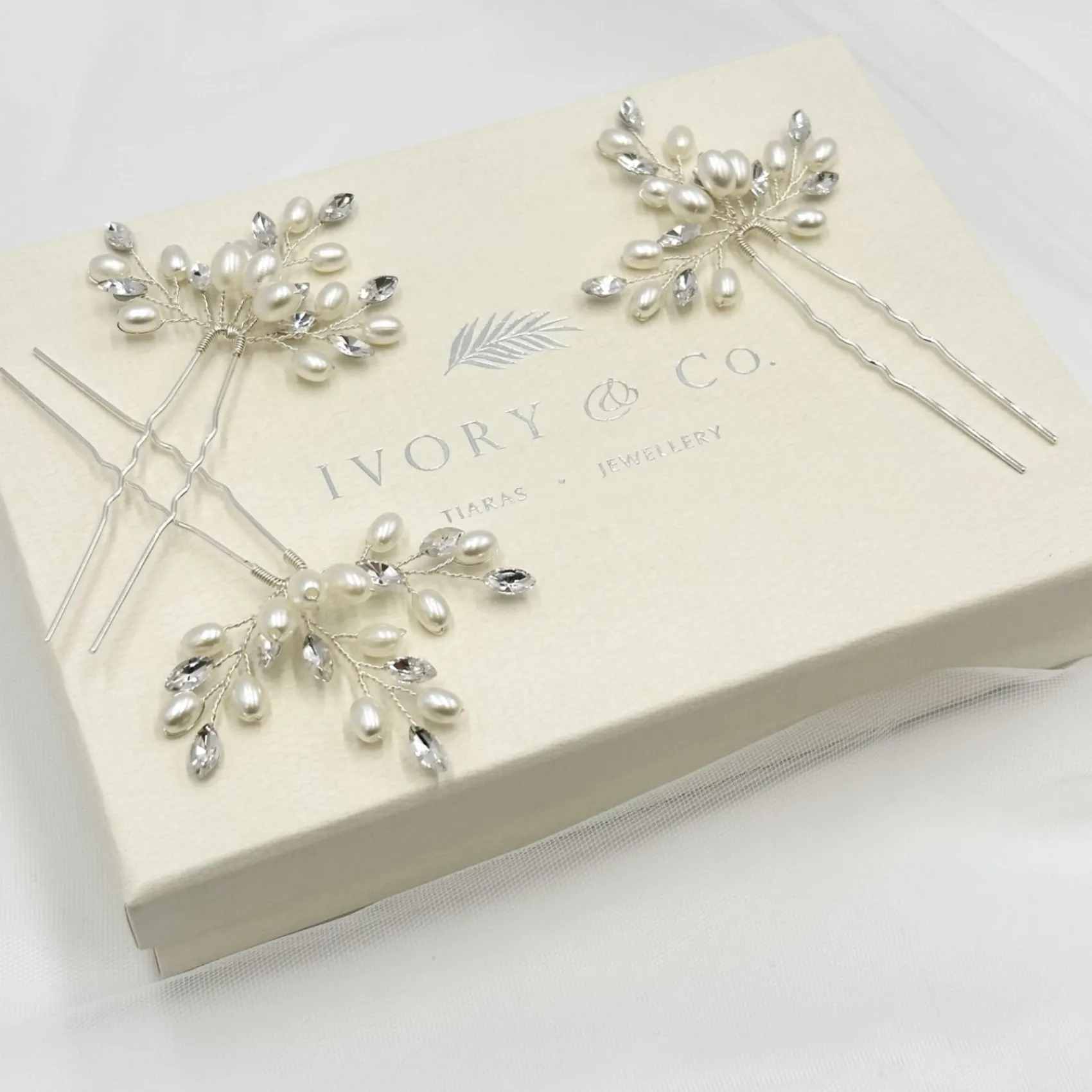 Ivory & Co Pearl Hair Accessories | Silver Hair Accessories*Ivory and Co Cosmos Silver Crystal and Pearl Hair Pin Set