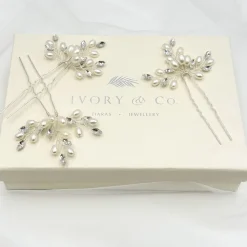 Ivory & Co Pearl Hair Accessories | Silver Hair Accessories*Ivory and Co Cosmos Silver Crystal and Pearl Hair Pin Set