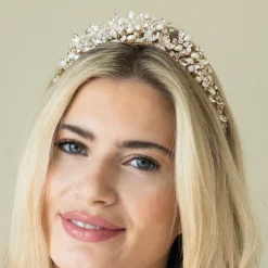 Ivory & Co Pearl Hair Accessories | Gold Hair Accessories*Ivory and Co Embrace Gold Crystal and Freshwater Pearl Tiara Ivory/ Gold
