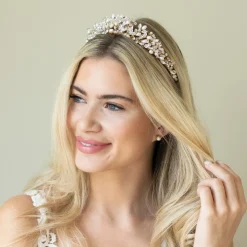 Ivory & Co Pearl Hair Accessories | Gold Hair Accessories*Ivory and Co Embrace Gold Crystal and Freshwater Pearl Tiara Ivory/ Gold