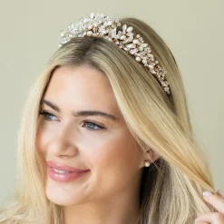 Ivory & Co Pearl Hair Accessories | Gold Hair Accessories*Ivory and Co Embrace Gold Crystal and Freshwater Pearl Tiara Ivory/ Gold