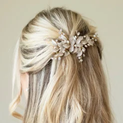 Ivory & Co Pearl Hair Accessories | Gold Hair Accessories*Ivory and Co Fairydust Gold Enamelled Leaves Wedding Hair Clip