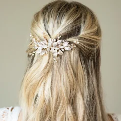 Ivory & Co Pearl Hair Accessories | Gold Hair Accessories*Ivory and Co Fairydust Gold Enamelled Leaves Wedding Hair Clip