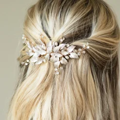 Ivory & Co Pearl Hair Accessories | Gold Hair Accessories*Ivory and Co Fairydust Gold Enamelled Leaves Wedding Hair Clip