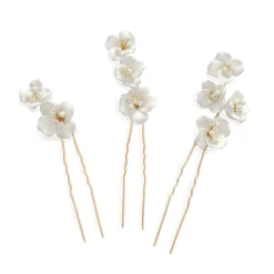 Ivory & Co Bridesmaid Gifts | Gold Hair Accessories*Ivory and Co Fleur Set of 3 Gold Ceramic Flower Hair Pins