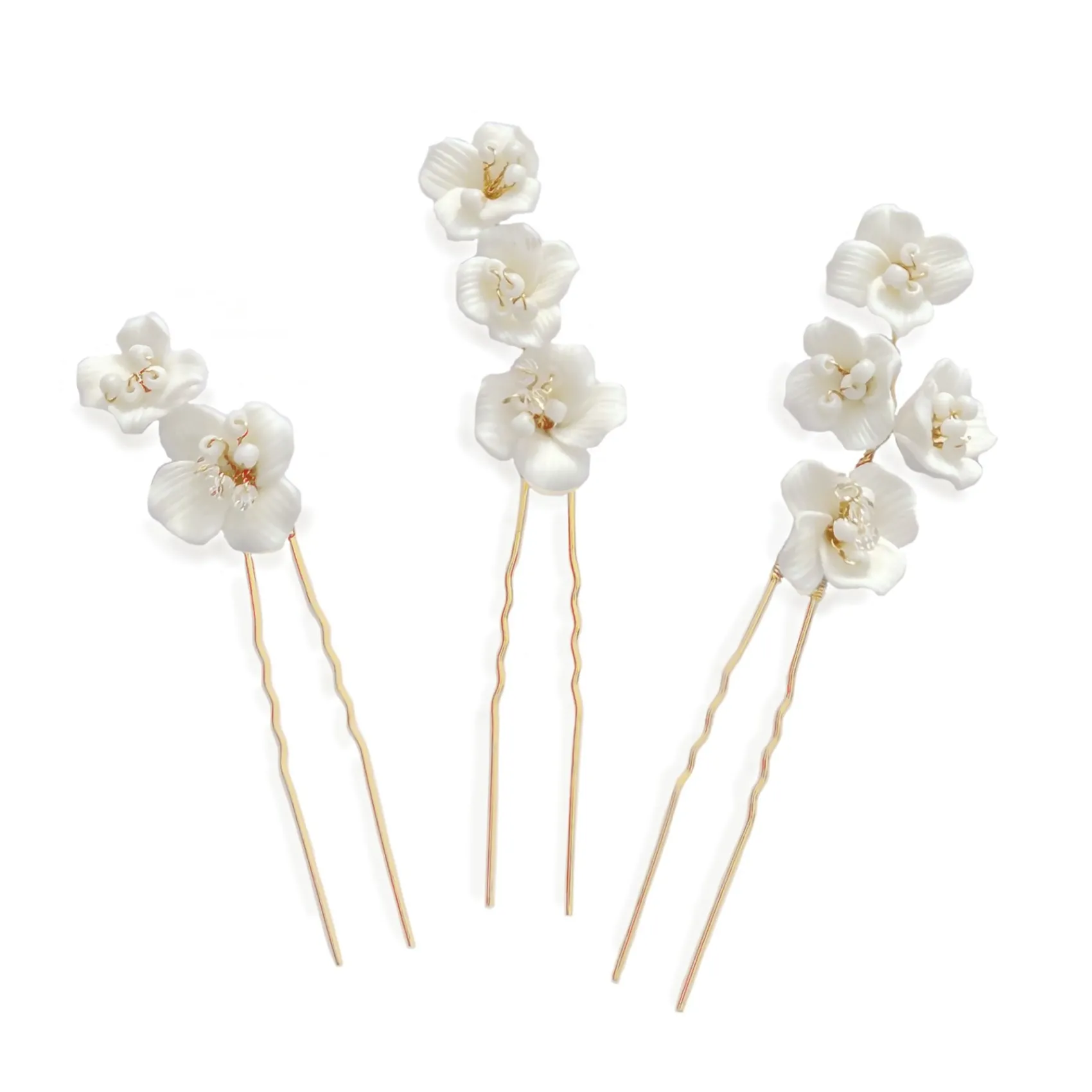 Ivory & Co Bridesmaid Gifts | Gold Hair Accessories*Ivory and Co Fleur Set of 3 Gold Ceramic Flower Hair Pins