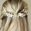 Ivory & Co Pearl Hair Accessories | Gold Hair Accessories*Ivory and Co Golden Bloom Crystal and Pearl Floral Crescent Hair Clip