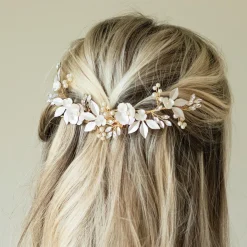 Ivory & Co Pearl Hair Accessories | Gold Hair Accessories*Ivory and Co Golden Bloom Crystal and Pearl Floral Crescent Hair Clip