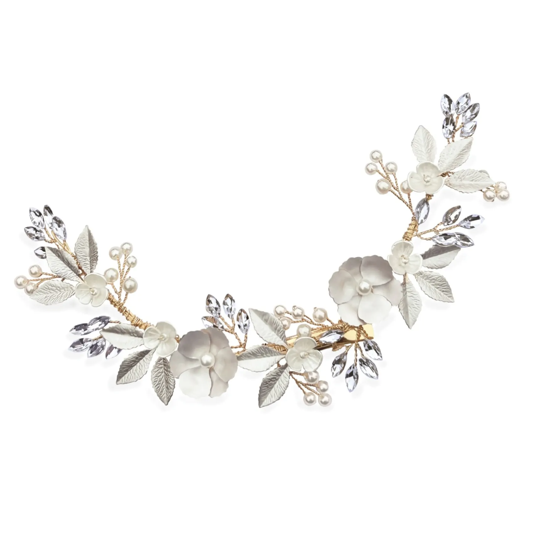 Ivory & Co Pearl Hair Accessories | Gold Hair Accessories*Ivory and Co Golden Bloom Crystal and Pearl Floral Crescent Hair Clip