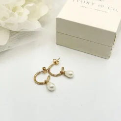 Ivory & Co Bridesmaid Gifts | Pearl Jewellery*Ivory and Co Harrow Gold Pearl Hoop Earrings