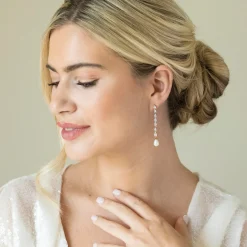Ivory & Co Pearl Jewellery | Gold Wedding Jewellery*Ivory and Co Melbourne Gold Crystal Long Pearl Drop Earrings