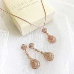 Ivory & Co Bride Gifts | Vintage Jewellery*Ivory and Co Moonstruck Rose Gold Crystal Wedding Earrings