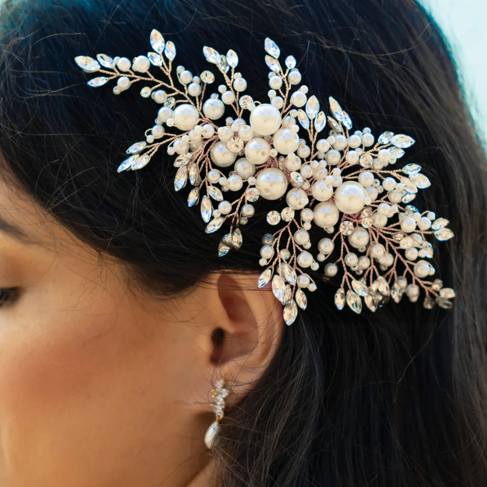 Ivory & Co Pearl Hair Accessories | Rose Gold Hair Accessories*Ivory and Co Ocean Days Rose Gold Statement Pearl and Crystal Comb